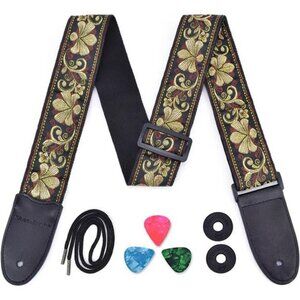 Vintage Guitar Strap Adjustable Leather Ends for Acoustic Electric Bass